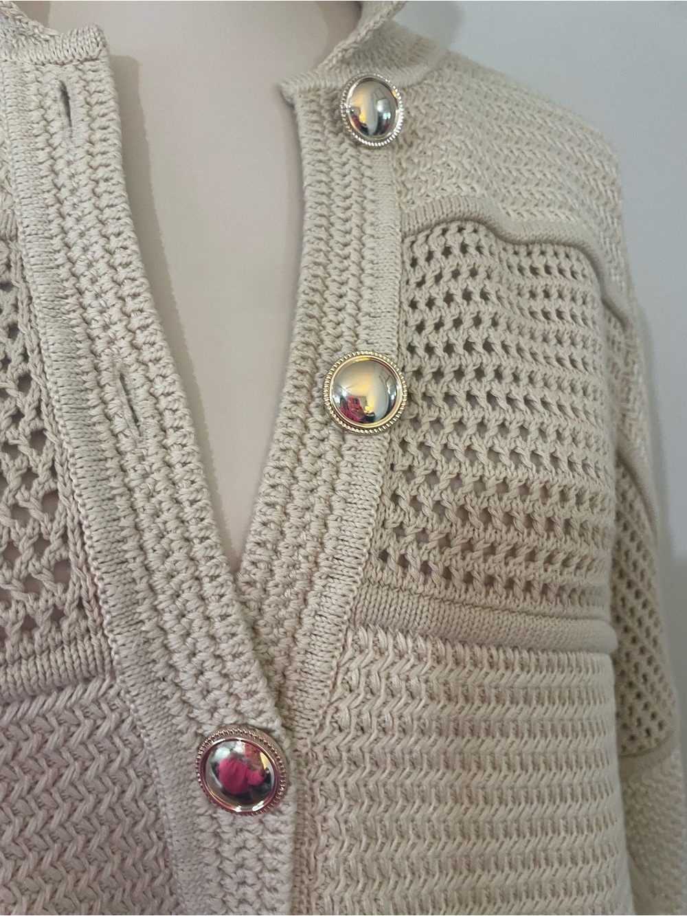 ba&sh Cream Val Thick Open-Knit Button-Front Cardigan - Picture 10 of 16